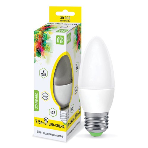 Детальные фото Лампа светодиодная ASD свеча E27 7.5W 3000K теплый в интернет магазине Импульс-Электронные компоненты